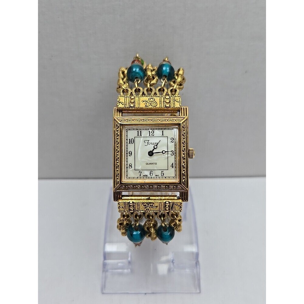 Forem Womens Goldtone Beaded Multi Strand Bracelet Watch Quartz New Battery Boho